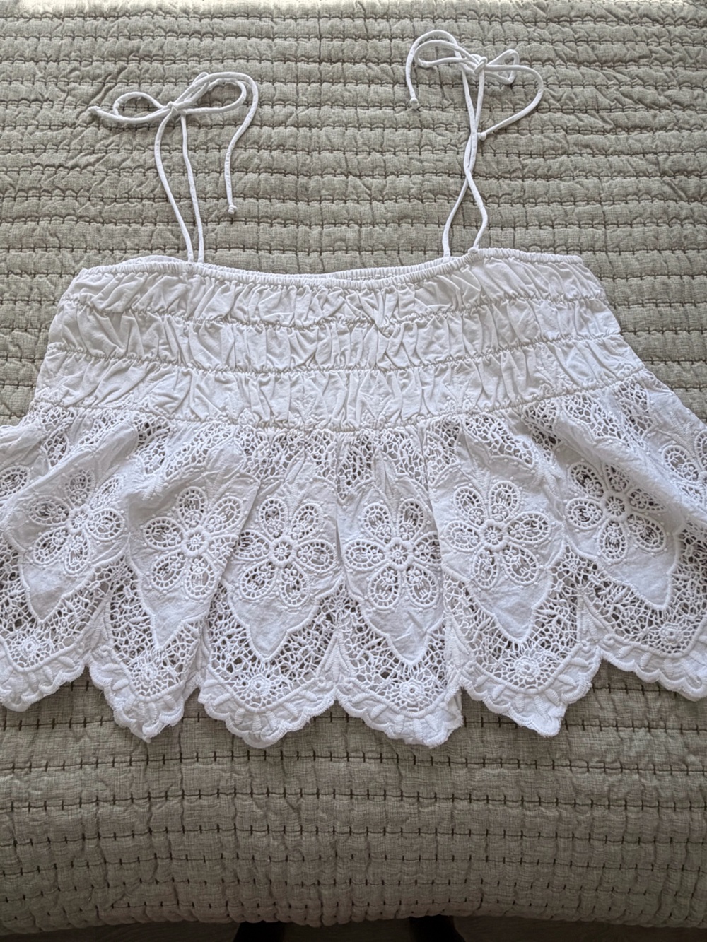 American Eagle Outfitters White Lace Smocked Camisole